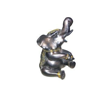 Gray Elephant with Gold Colored Accents Table Top Figurine